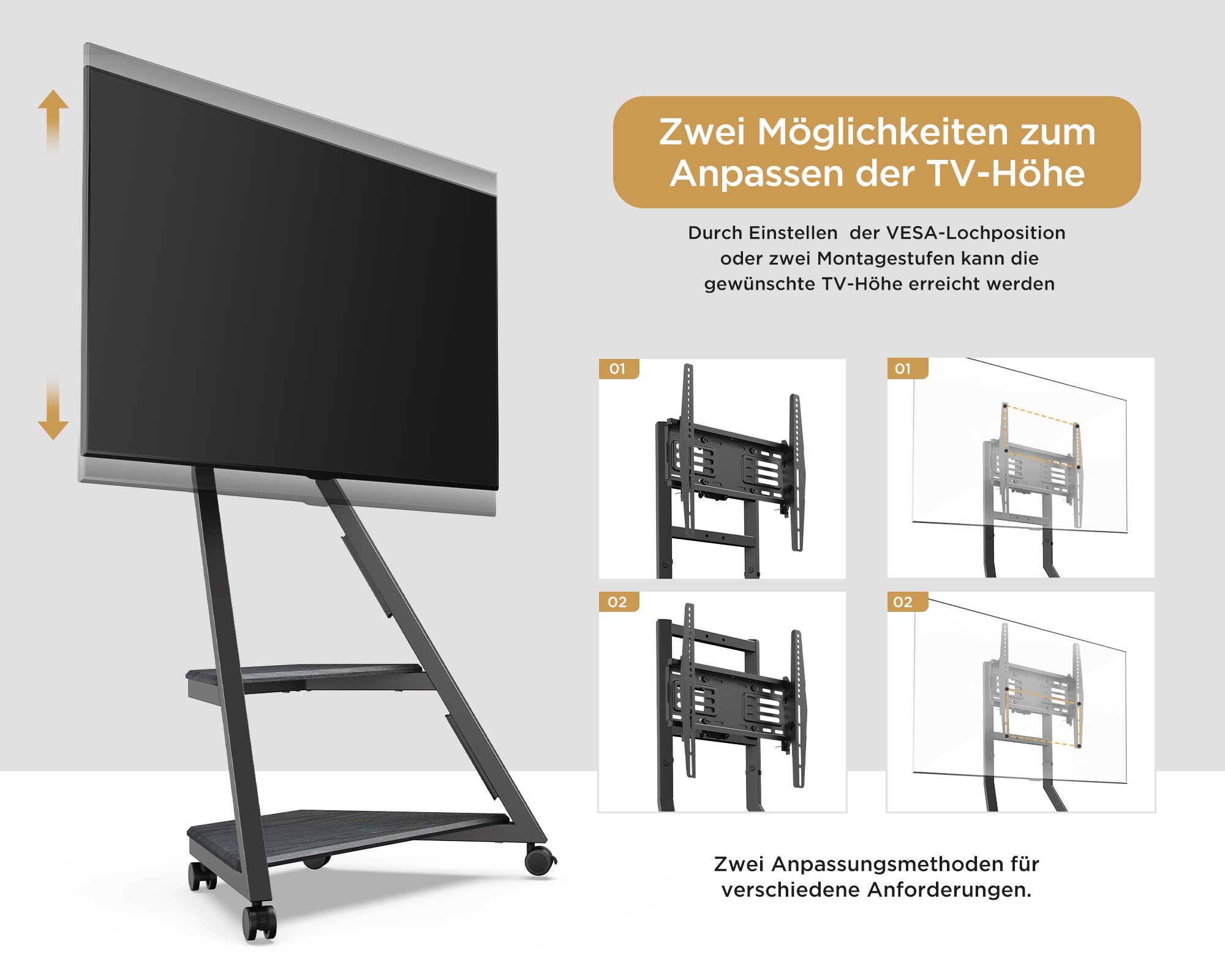 Floor TV stand with wheels Eiffel series 32-65 inches